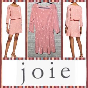 NWT MSRP $248 Joie Feather-Print Crepe Dress Women's Size Medium